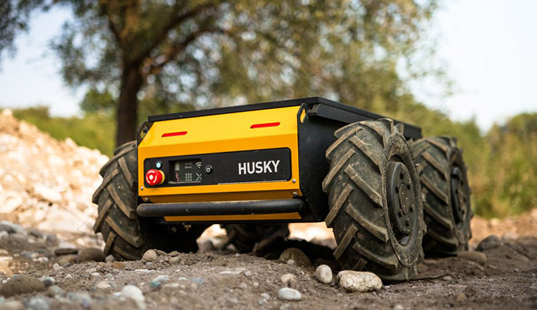 The Husky A300 platform, shown here, is designed to withstand dust and temperature variances, says Clearpath Robotics.