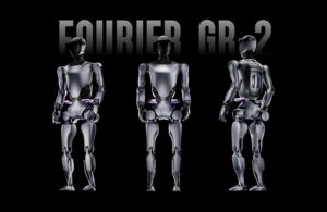 fourier gr-2 robot illustration with three different views of the robot.