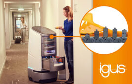 An image showing the JEEVES service robot and highlighting igus' E2.10 e-chain.