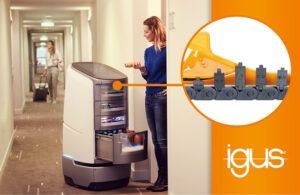 An image showing the JEEVES service robot and highlighting igus' E2.10 e-chain.