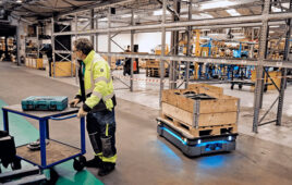 Mobile Industrial Robots, whose robots are shown here, and other companies will participate in a free webinar on the automated warehouse journey.