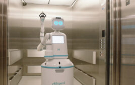 A 'humanoid for hospitals,' Moxi has an arm for opening doors and operating elevators.