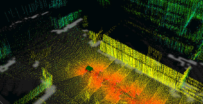 A 3D lidar point-cloud visualization.