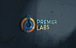 The Premier Labs logo on a wall.