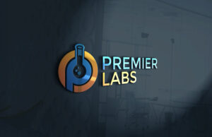 The Premier Labs logo on a wall.