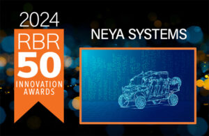 image of a small mobile robot from Neya Systems with the rbr50 logo.