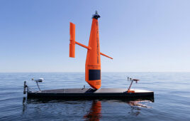 The Saildrone Voyager is a 10 m uncrewed surface vehicle (USV) designed for seafloor mapping at depths up to 300 m.