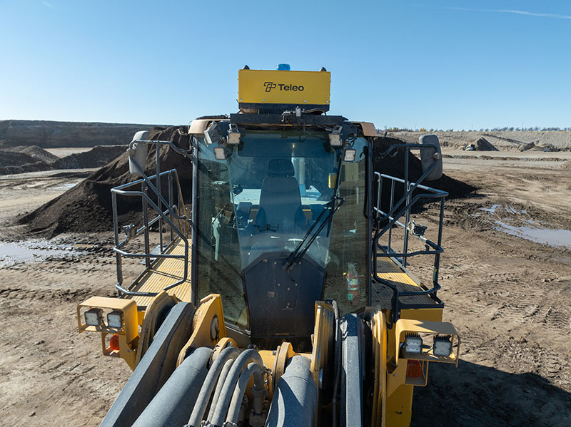 view of the teleo cameras and sensors mounted on top of the loader.