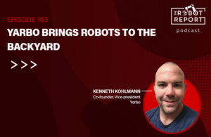 headshot of yarbo cofounder Kenneth Kohlmann, and the robot report podcast logo.