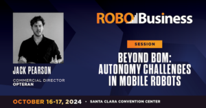 a graphic promoting a session at RoboBusiness called Autonomy Challenges in Mobile Robots.